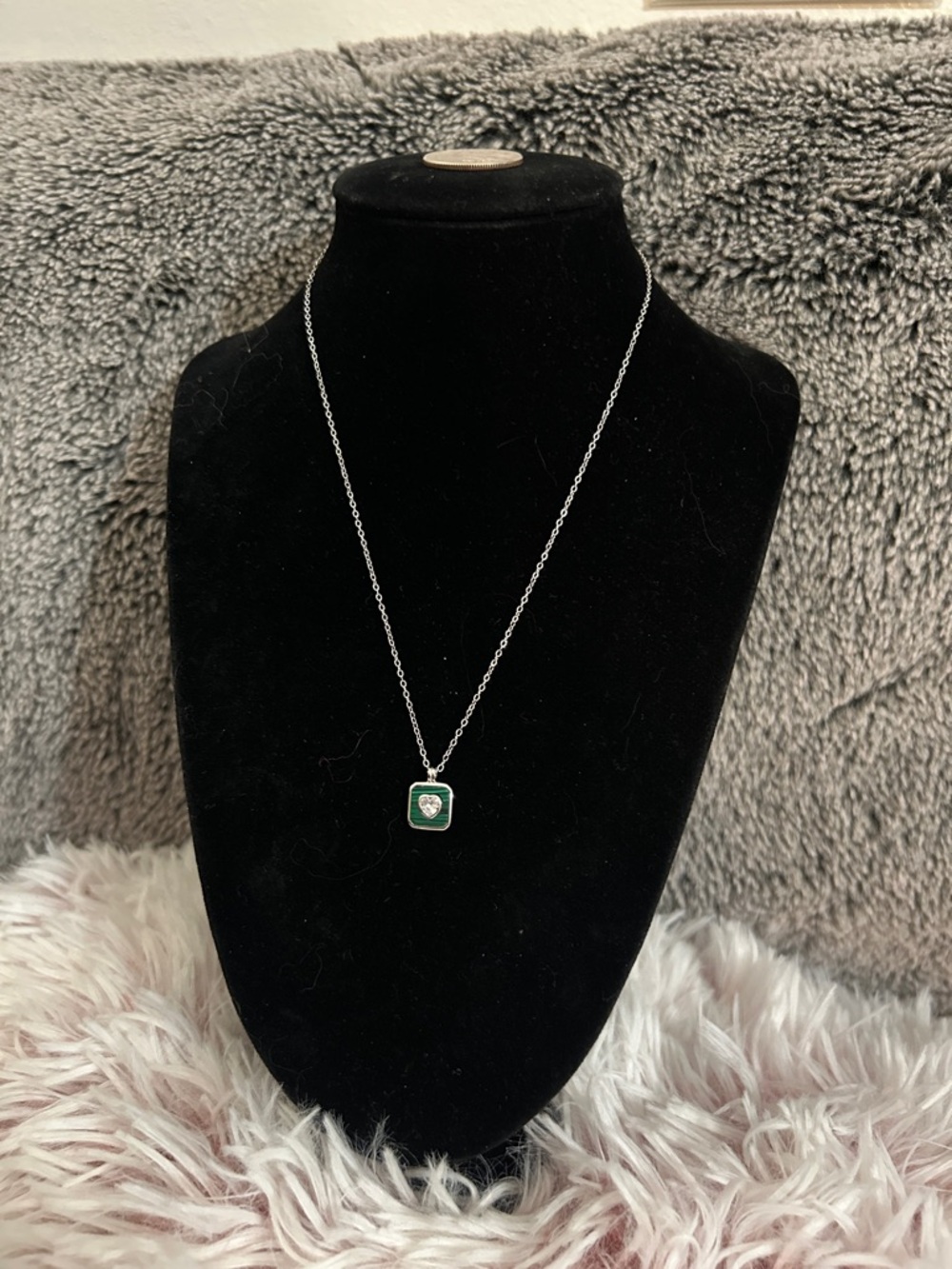 925 Sterling Silver Malachite CZ Heart Pendant Necklace - 16-18 inches NEW - Picture 5 of 9